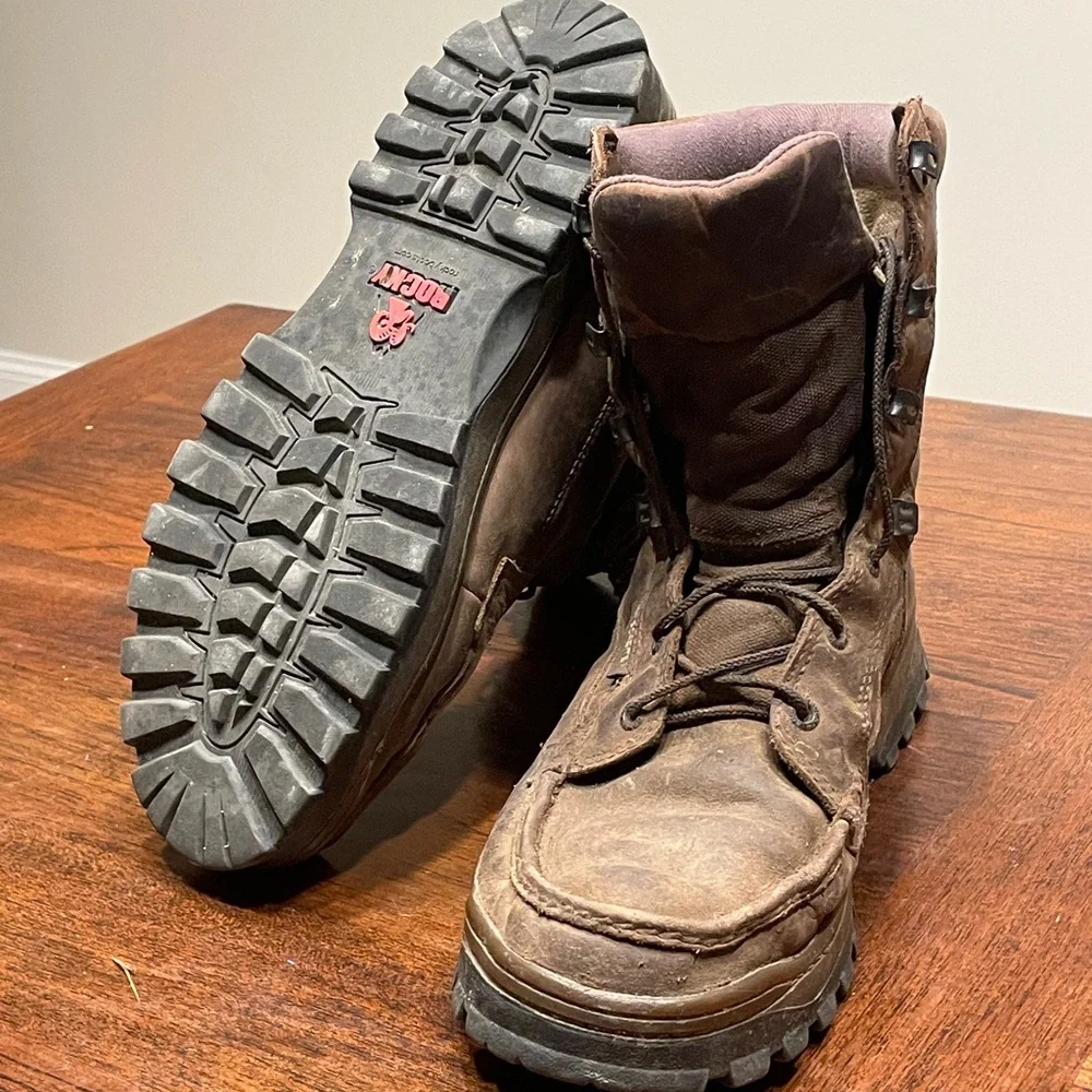 Men's Rocky Brand Brown Leather Boots size 11 (WIDE) - Picture 4 of 5